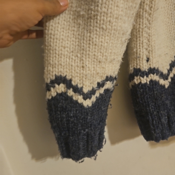 Canadian Sweater Company Intarsia Wool Zip Cardigan Jacket Orca Whale Beige Blue - Picture 9 of 10